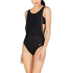 Nike Sport Layered Mesh One-Piece Swimsuit Black X-Small